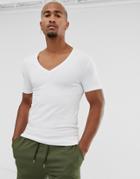 Asos Design Muscle Fit T-shirt With Deep V Neck In White