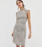 Chi Chi London Tall Scallop Lace Pencil Dress In Gray - Gray
