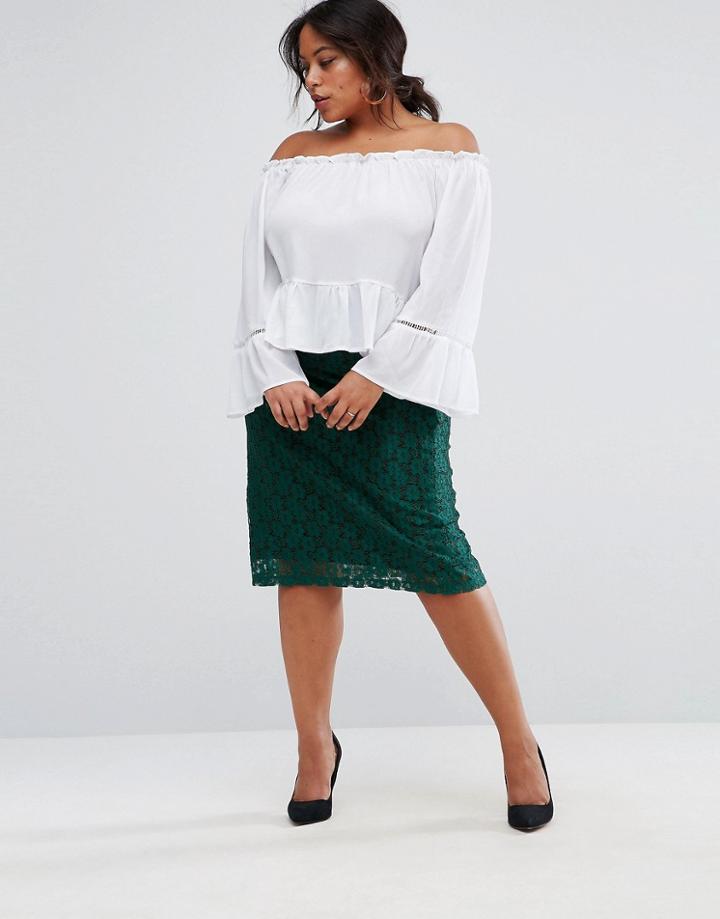 Rage Plus Lace Pencil Midi Skirt - Green
