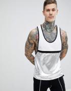 Asos Design Longline Sleeveless T-shirt With Metallic Cut And Sew - Silver
