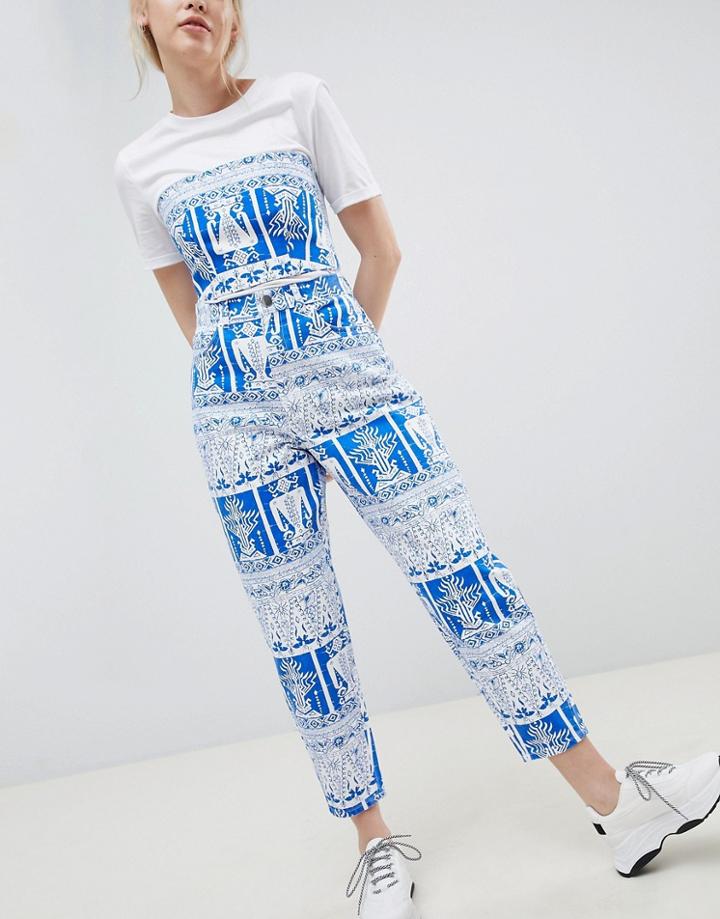 Asos Design Balloon Leg Boyfriend Jeans In Tile Print-multi