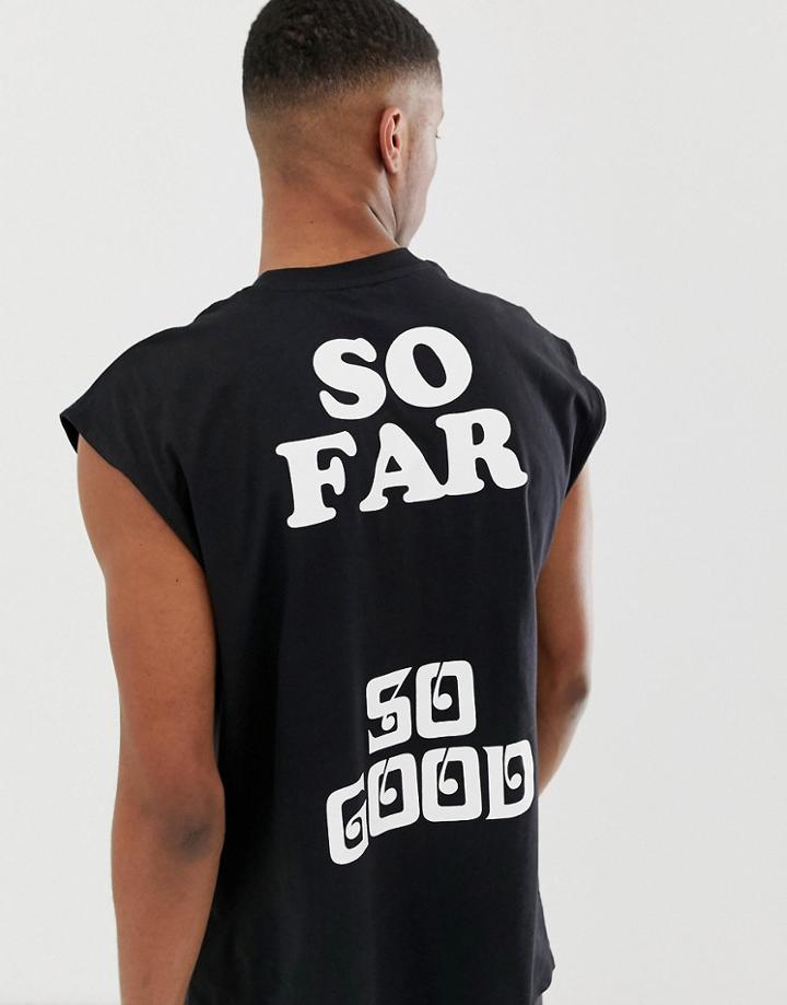 Asos Design Oversized Tank With So Far So Good Back Print Text-black