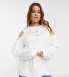 River Island Plus Cold Shoulder Eyelet Sweatshirt In Cream-white
