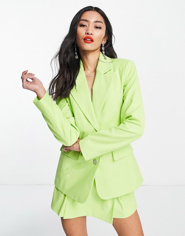 Miss Selfridge Diamant  Button Blazer In Lime Green - Part Of A Set