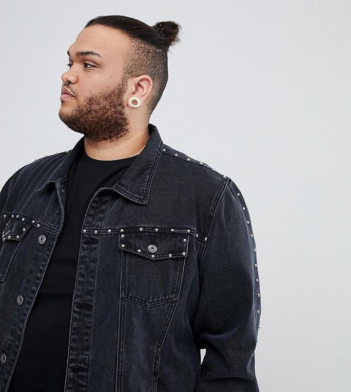 Liquor N Poker Plus Denim Jacket With Studs - Black