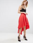 Asos Scuba Midi Prom Skirt With Asymmetric High-low Hem - Red