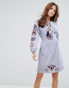 New Look Embroidered Smock Dress - Blue