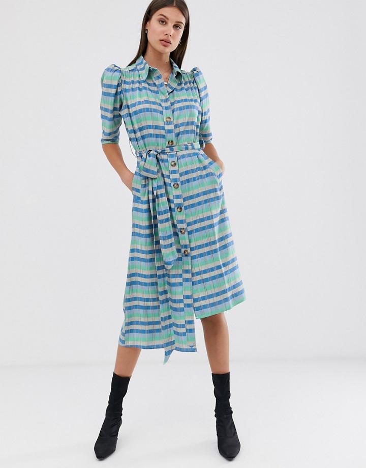 Asos White Stripe Belted Shirt Dress-multi