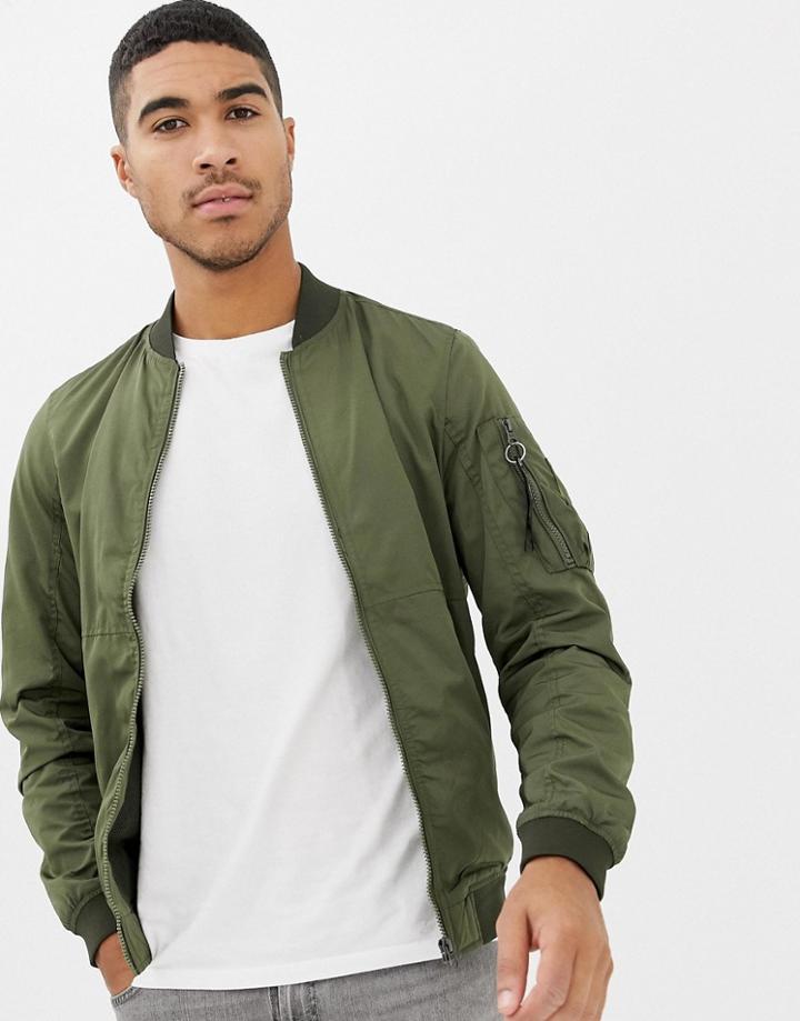 Pull & Bear Bomber In Khaki - Green