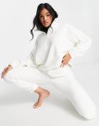 Asos Design Lounge Super Soft Fleece Zip Up Sweat & Sweatpants Set In Cream-white