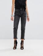 One Teaspoon Awesome Baggies Highwaisted Jean With Rips And Raw Hem - Black