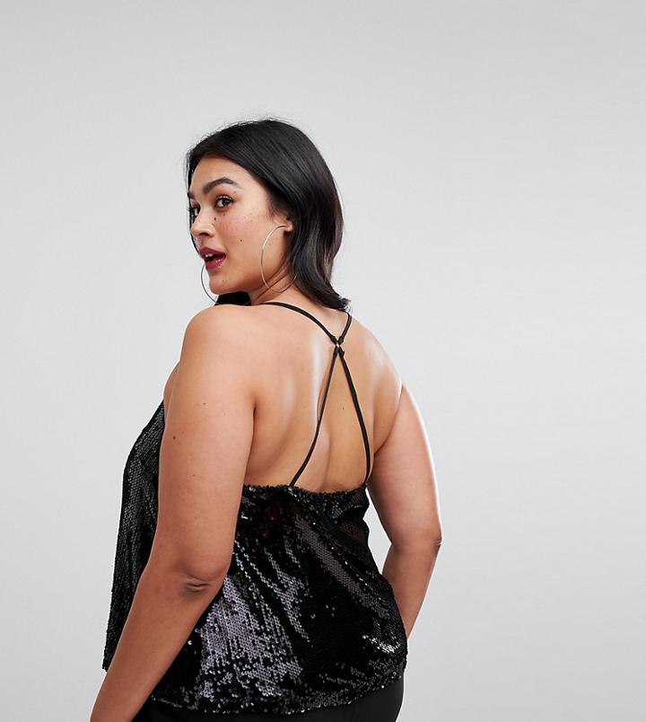 Outrageous Fortune Plus Sequin Cami Top In Black - Black