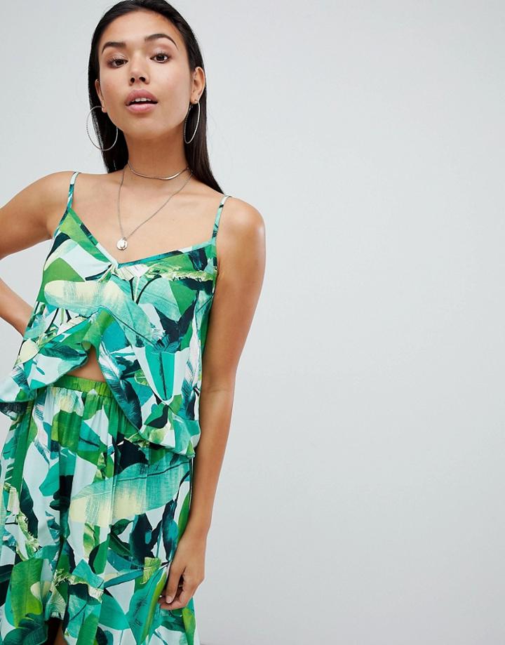 Asos Design Tropic Palm Floaty Crop Two-piece Top-multi