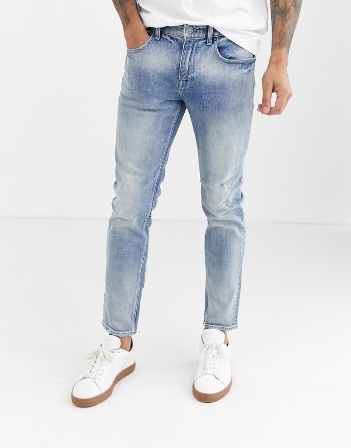 Asos Design Cone Mill Denim Skinny 'american Classic' Jeans In Vintage Stone Wash-blue