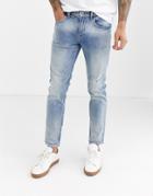 Asos Design Cone Mill Denim Skinny 'american Classic' Jeans In Vintage Stone Wash-blue