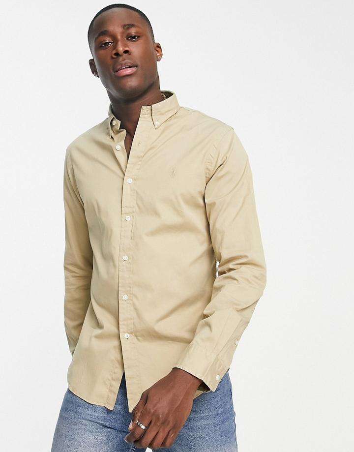 Polo Ralph Lauren Icon Logo Slim Fit Twill Shirt In Tan-brown