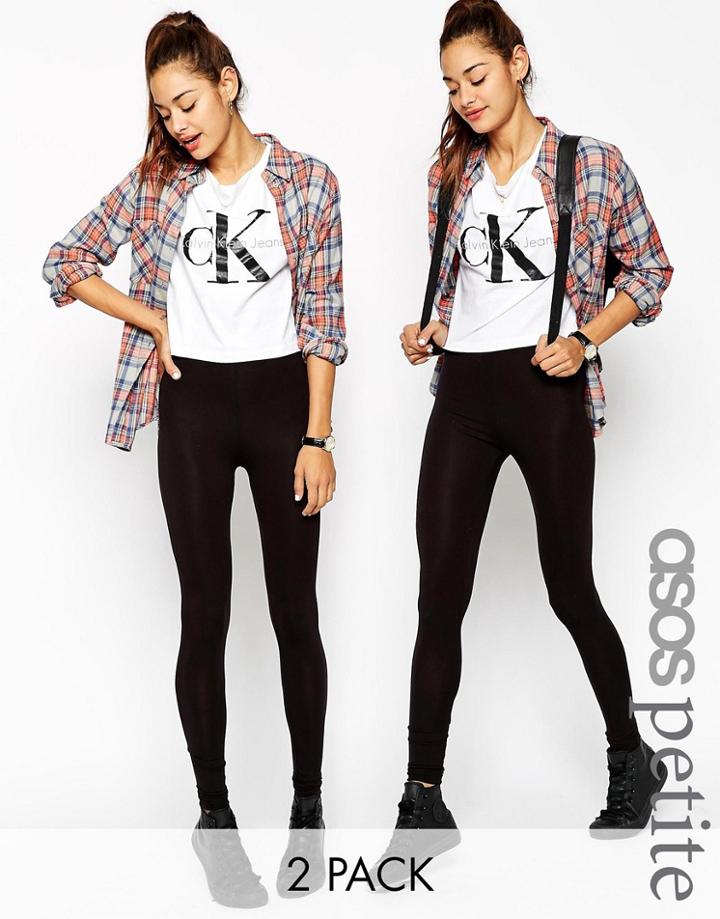 Asos Petite 2 Pack High Waisted Leggings In Black - Black