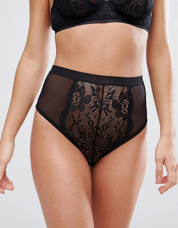 Asos Ruby Mix & Match Picot Trim Lace High Waist Pant - Black