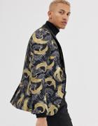 Tux Till Dawn Slim Fit Gold Thread Japanese Crane Jacquard Jacket - Black
