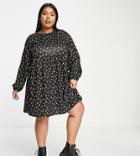 River Island Plus Spot Smock Mini Dress In Black