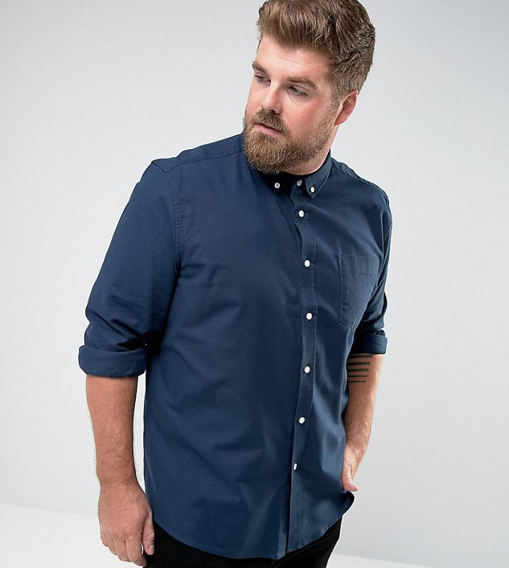 Asos Plus Regular Fit Oxford Shirt - Navy