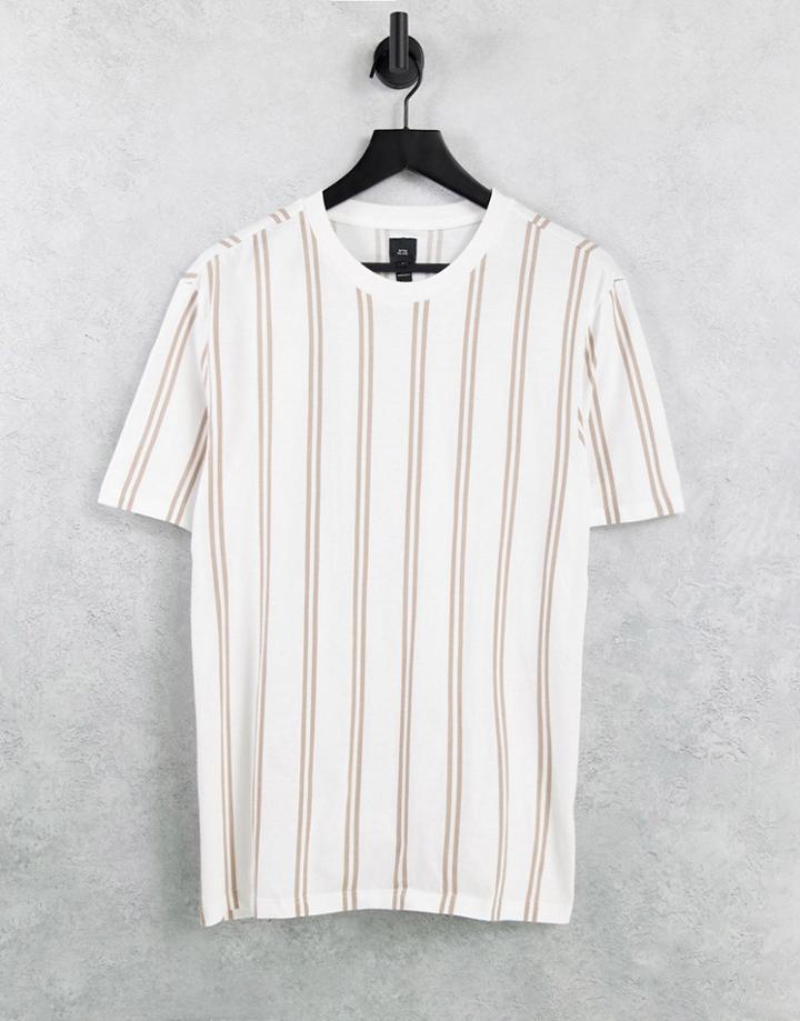River Island Slim Fit Stripe T-shirt In Stone-neutral
