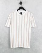 River Island Slim Fit Stripe T-shirt In Stone-neutral