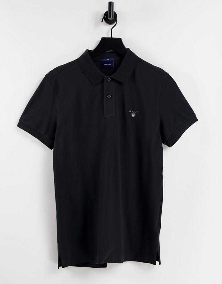 Gant Original Logo Slim Fit Pique Polo In Black