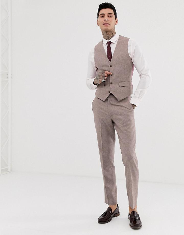 Harry Brown Wedding Wool Blend Slim Fit Summer Tweed Vest - Pink