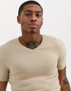 Asos Design Muscle Fit T-shirt With V Neck In Beige