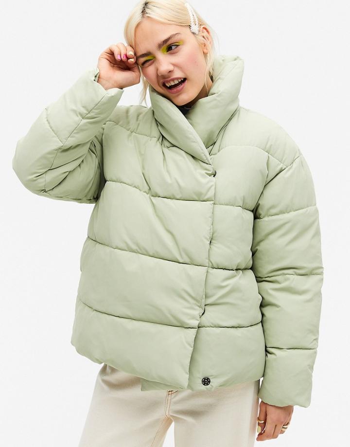 Monki Paloma Recycled Short Padded Jacket In Sage Green