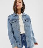 Asos Design Tall Denim Girlfriend Jacket In Stonewash Blue