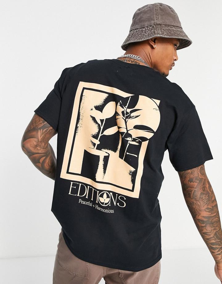 Topman Oversized Fit T-shirt With Floral Editions Print In Black