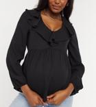 New Look Maternity Ruffle Neck Peplum Blouse In Black
