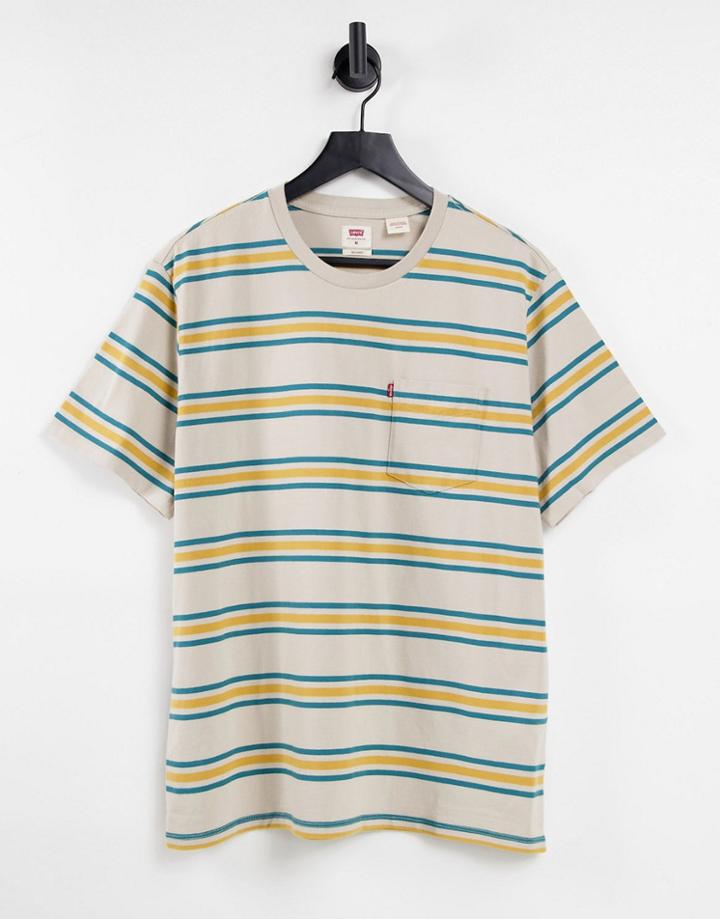 Levi's Pocket T-shirt In Yellow Stripe-multi