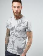 Selected Homme Crew Neck T-shirt With All Over Floral Print - Gray