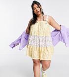 Asos Design Curve Tiered Mini Strappy Sundress In Pastel Mix Match Floral Print-multi