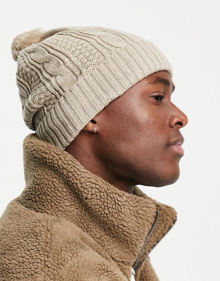 Boardmans Cable Knit Bobble Hat In Camel-neutral