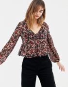 Stradivarius Floral Ditsy V Neck Bell Sleeve Blouse - Multi