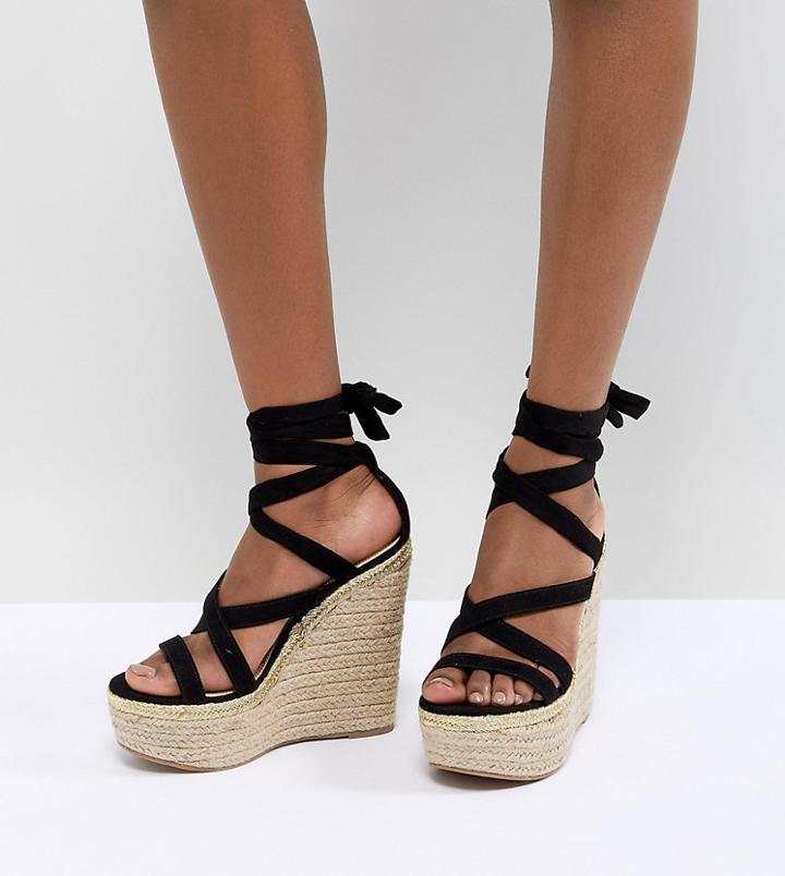 Asos Design Trophy Tie Leg High Wedges-black