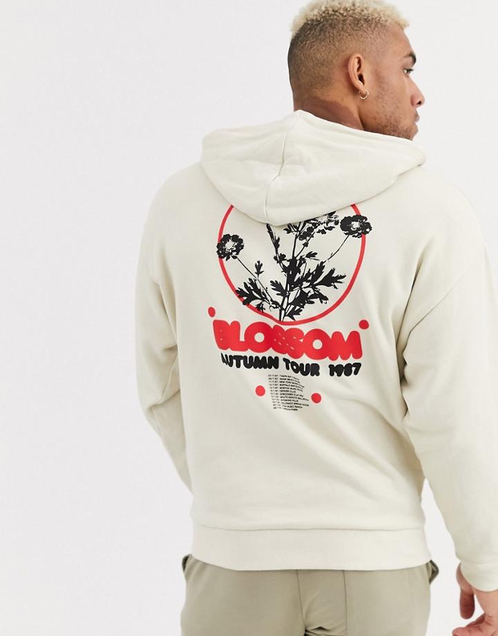Asos Design Oversized Hoodie In Beige With Blossom Print