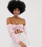 Another Reason Ruched Front Bardot Top - Pink