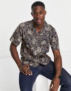 Selected Homme Sateen Shirt With Revere Collar In Paisley Print-navy
