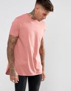 Asos Design Longline T-shirt With Curved Hem In Pink - Pink