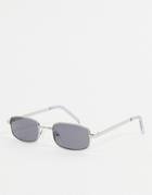 Asos Design Rectangle Sunglasses In Silver With Smoke Lens