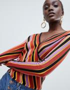 Asos Design Stripped Wrap Sweater In Knit - Multi