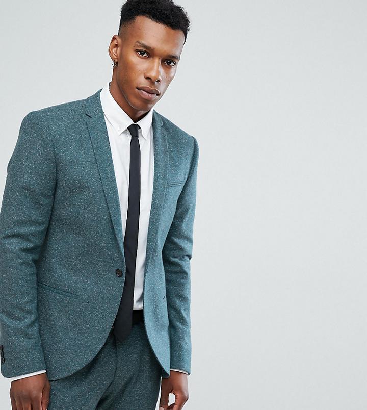 Noak Skinny Suit Jacket In Fleck-green