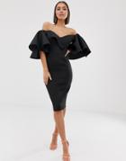 Asos Design Cape Flutter Bardot Midi Dress - Black