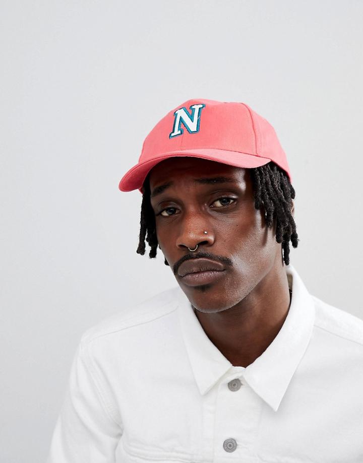Bershka Embroidered Cap In Red - Black