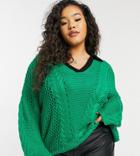 Glamorous Curve Oversized Knitted Sweater In Emerald With Contrast Collar-green